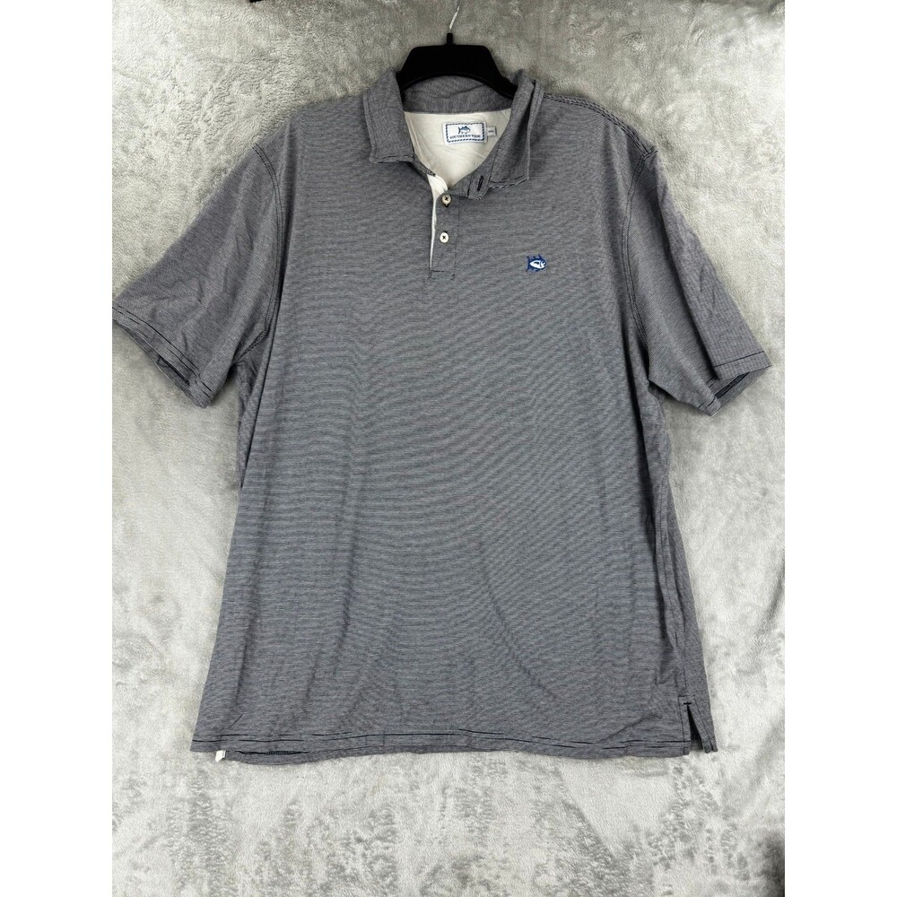Southern Tide Mens Polo XXL Gray Pima Cotton Striped Regular Shirt Performance